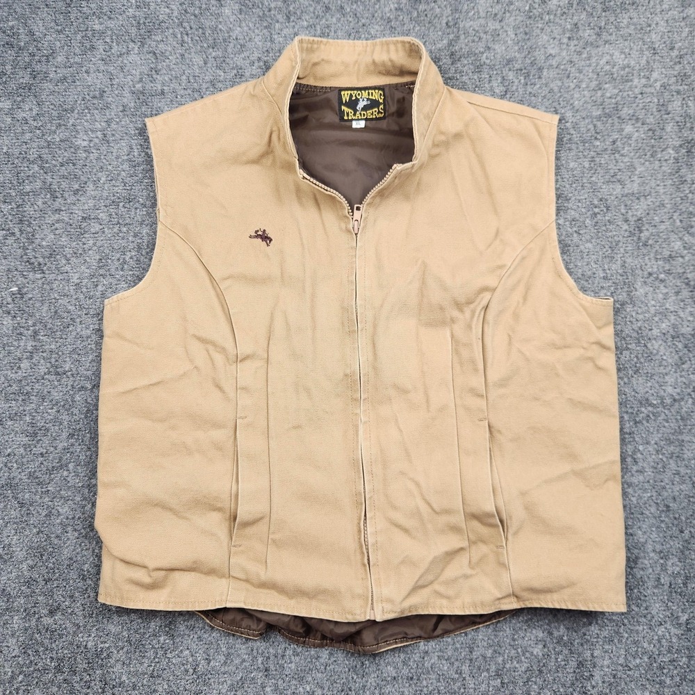Wyoming‎ Traders Vest Womens XL Beige Canvas Western Full Zip Lined Workwear